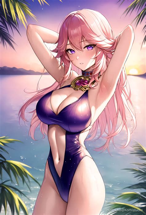 Yae miko in her swimsuit (AI) Genshin Impact | HoYoLAB