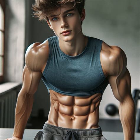 handsome teen  sculpted abs confident fitness ai art generator