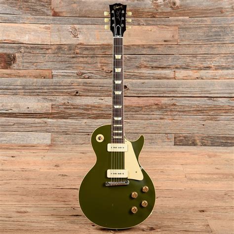 gibson custom  les paul mm lightly aged olive drab  chicago