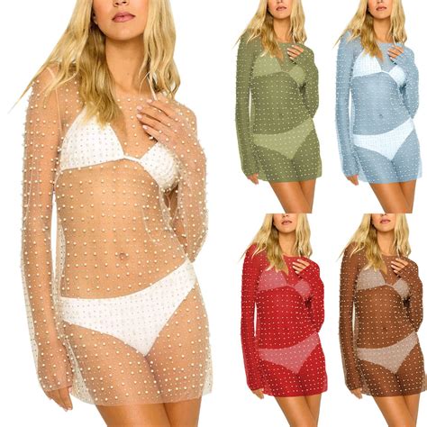 New Fashion AXXD Black Cover Up Women Sexy Pearls Dress Mesh Sheer