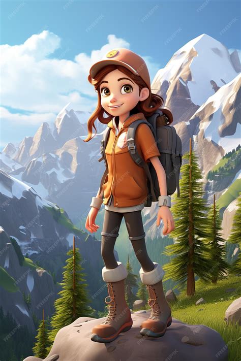 Premium AI Image | Cartoon mountain girl 3d character