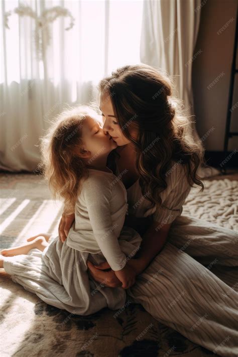 Premium AI Image | A mother and daughter share a kiss on the floor