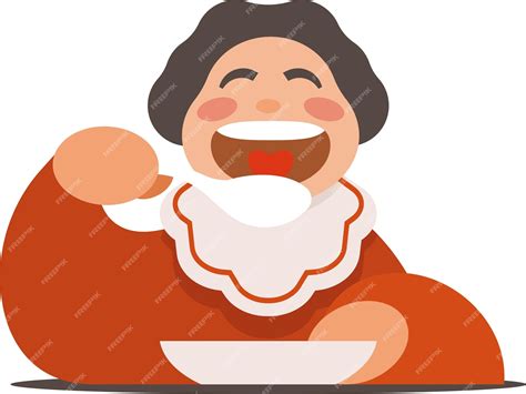 Карикатурное векторное изображение мальчика, который ест еду на белом ...