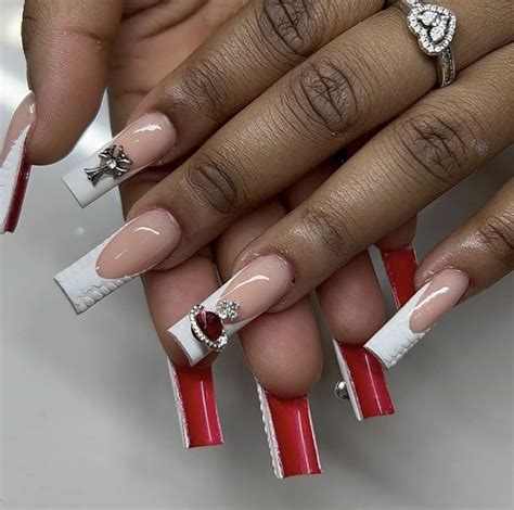 red bottoms white nails stylish nails long square acrylic nails