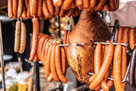 premium photo cured meat products   ham sausages