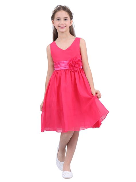 Aislor Kids Flower Girls Dress V Neck Sleeveless Chiffon Pleated