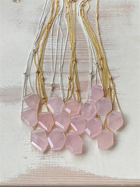 Rose Quartz Necklace Rose Quartz Jewelry Gemstone Necklace - Etsy