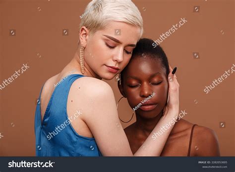 Two Women Different Skin Colors Standing Stock Photo 2282053005 ...