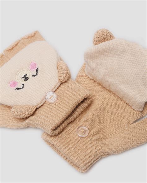 Luva Infantil Sem Dedos - Riachuelo | Luva infantil de tricot sem dedos bichinho bege