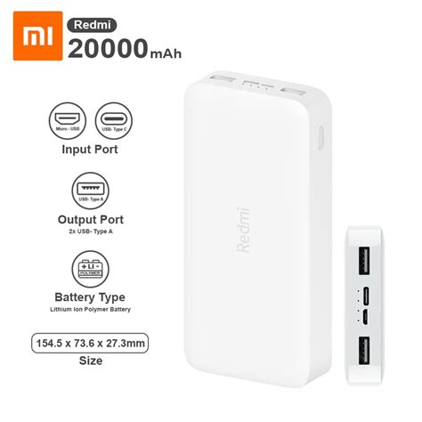 Xiaomi Redmi 20000mAh Power Bank External battery Dual USB Output Two ...