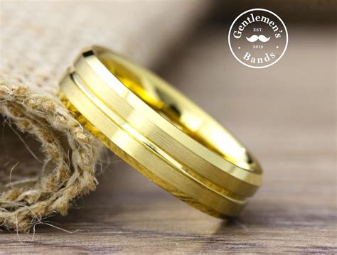 Mens Gold Wedding Band, Gold Wedding Band, Mens Wedding Band, Gold Ring, Thin Gold Ring, Brushed ...