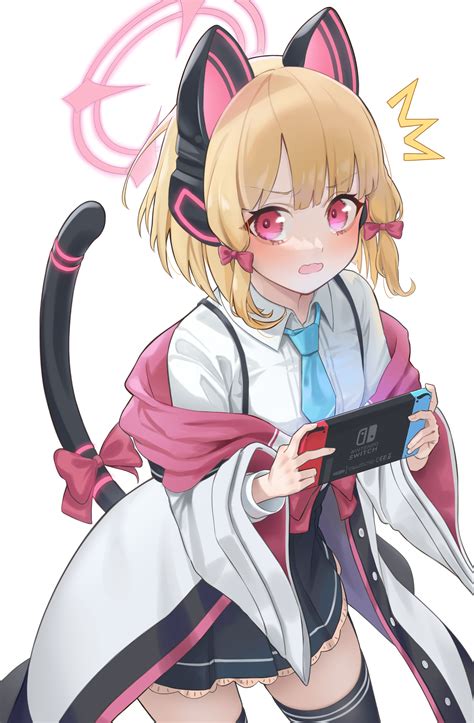 cat girl, blonde, red eyes, Tail Tale, Blue Archive, anime girls, cat