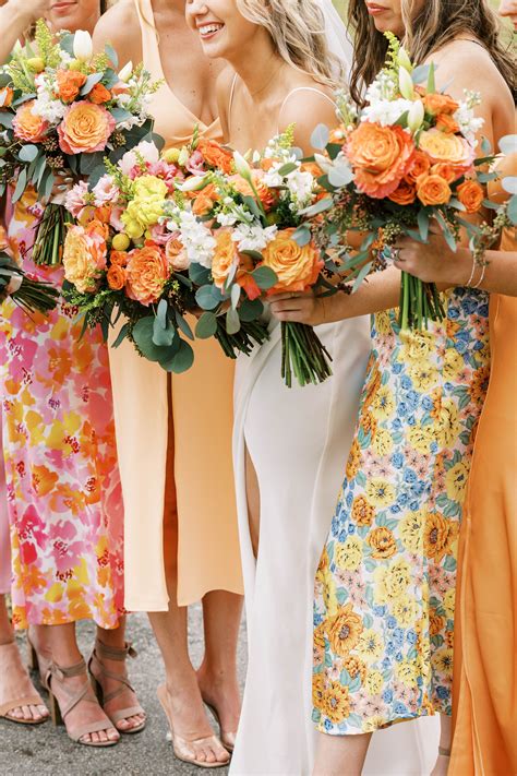Sunset Palette Bridesmaid Dresses in 2024 | Orange bridesmaid dresses
