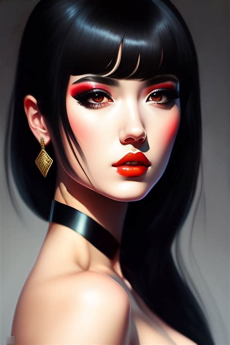 Lexica - E-girl, fully body, black hair, short bangs, pale, high detail
