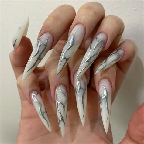 Накладные ногти 24 шт., длинные острые, французский стиль | AliExpress