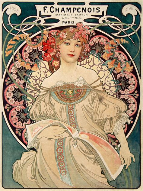 F. Champenois, Female Portrait (Vintage Art Nouveau Lady in Green ...