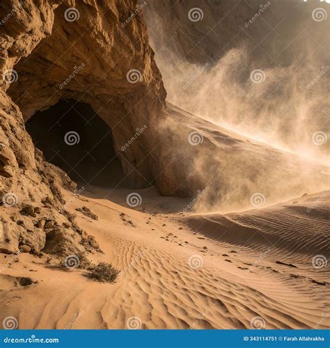 A Fierce Sandstorm Uncovers a Hidden Cave Entrance Stock Illustration
