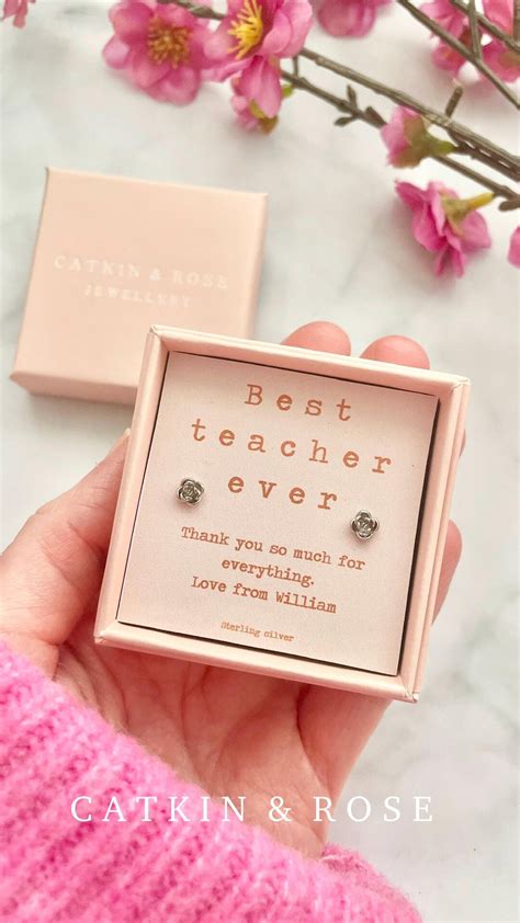 teacher  personalised gift silver flower stud earrings