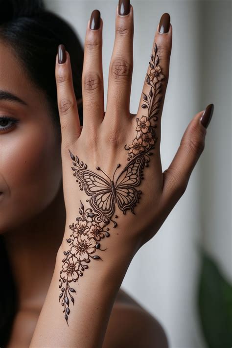butterfly  floral  hand mehndi design grace   detail