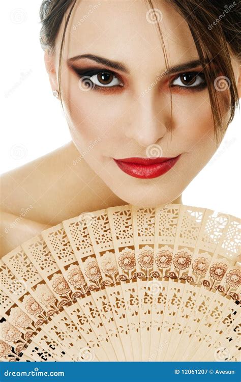 Beautiful Young Woman with Fan Isolated Stock Image - Image of female ...