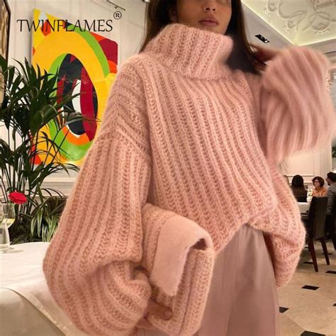 Cheap Turtleneck Knit Sweaters Women Autumn Winter Warm Oversized ...
