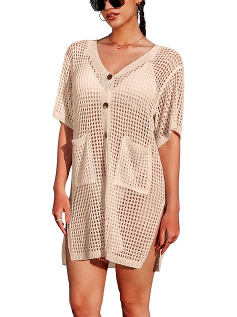 Charmo Short Sleeve Swim Cover up for Womens Side Split Botton One