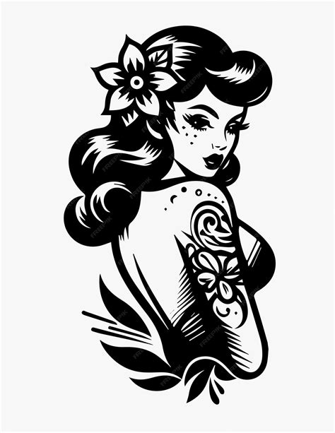 Premium Vector | Pinup woman floral tattoo design vector