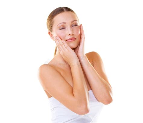 feeling  softness studio shot   young model touching  face