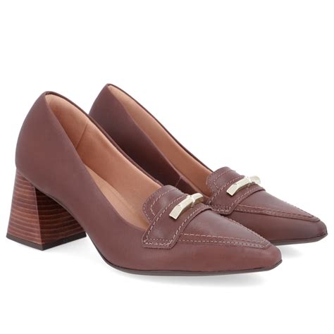 Xocolate Salto - Scarpin Couro Marrom Chocolate Salto Bloco Casual - Loja Online | Usaflex