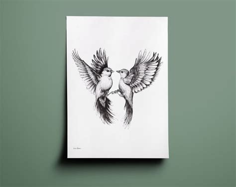 Flying Birds Art Print Realistic Bird Drawing - Etsy