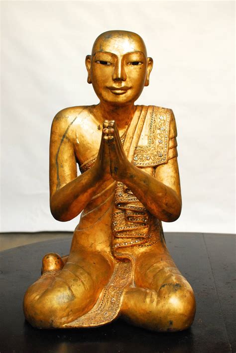 Pair of Carved Giltwood Buddhist Temple Monk Statues at 1stDibs | monk ...