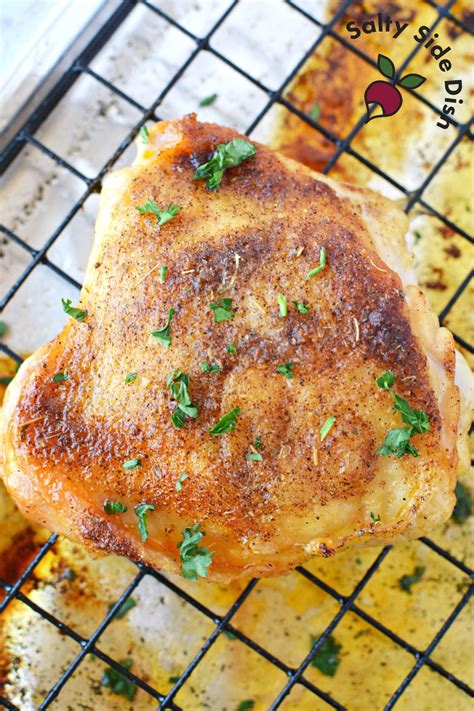 Oven Baked Chicken Thighs with Crispy Skin | SaltySideDish.com