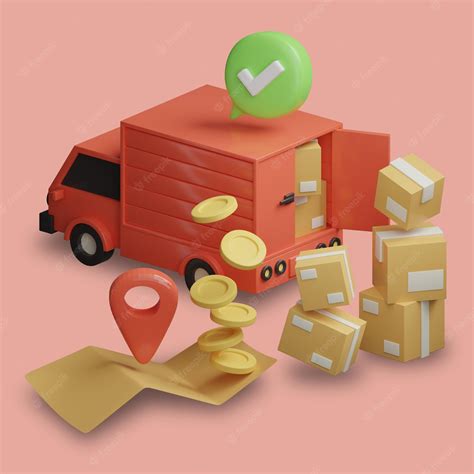 Premium PSD | A red truck with boxes on the front and a map pin on the ...