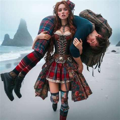 sexy  cute young girl lift carry man   coast  wanderer
