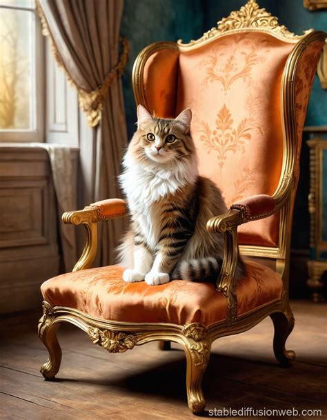 Fluffy Cat in Vintage Chair | Stable Diffusion Online