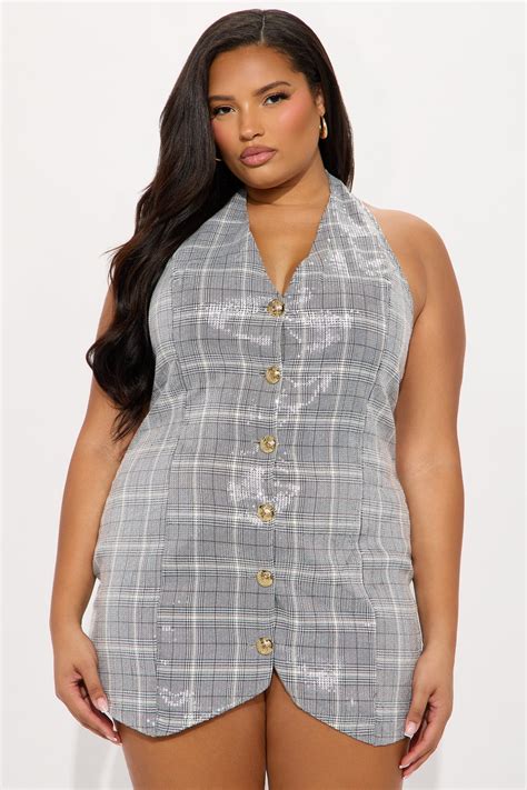 Parisa Plaid Sequin Mini Dress - Grey/combo | Fashion Nova