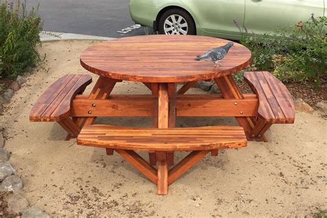 Round Wooden Picnic Table with Attached Benches - Eco-Wood Design