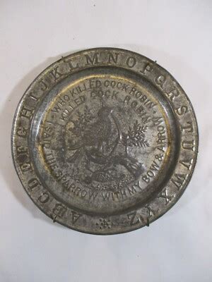 century tin abc baby plate   killed cock robin nursery