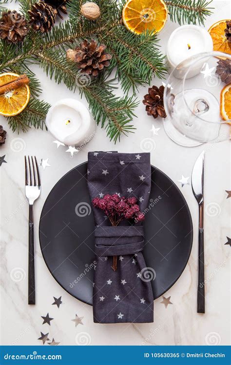 Table Served for Christmas Dinner. Christmas and New Year Holidays