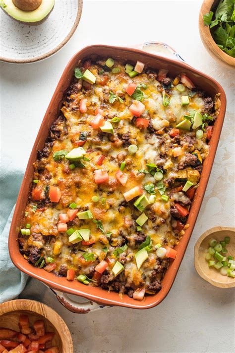 Ground Beef Enchilada Casserole - Nourish and Fete
