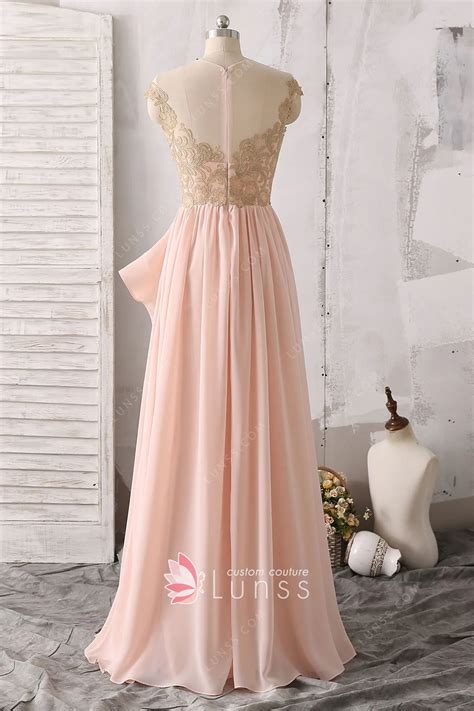 Pearl Pink Chiffon and Lace Celebrity Bridesmaid Dress - Lunss