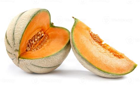 Ripe delicious melon and a piece of melon are isolated on a white