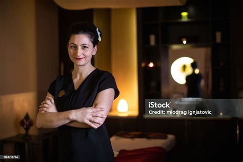 mature massage therapist  spa center stock photo  image
