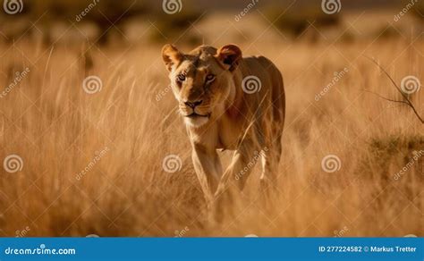 A Lion Chasing after a Prey in the Savanna Created with Generative AI ...