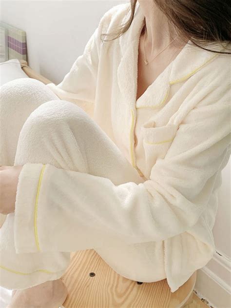 DAZY Contrast Piping PJ Set | Warm pajamas, Short sleeve pajama set ...