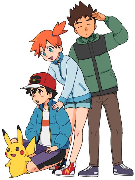 pikachu, ash ketchum, misty, and brock (pokemon and 2 more) drawn by