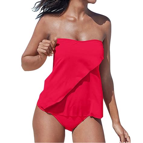 Strapless One Piece Swimsuits for Women Tube Top Bandeau Bathing Suits