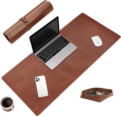 Amazon.com : Leather Desk Pad Real Leather Desk Mat (32x16) Desk Cover ...