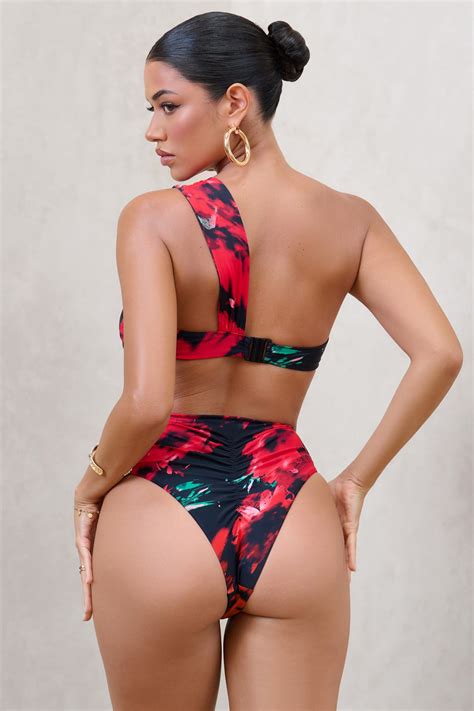 High Tide Multi Print High Waisted Twist Front Bikini Bottoms – Club L