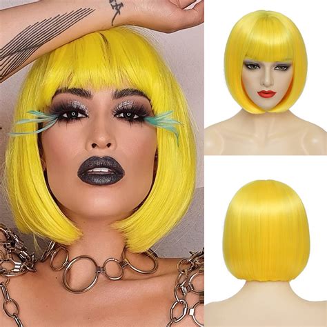 Amazon.com : YBYMCAI Yellow Bob Wig With Bangs Short Yellow Bob Wigs